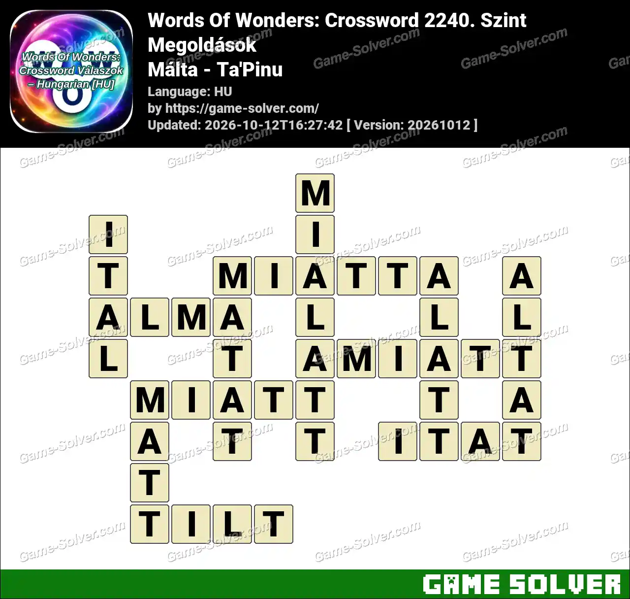 Words Of Wonders: Crossword 2240. Szint Megoldások – Málta – Ta’Pinu